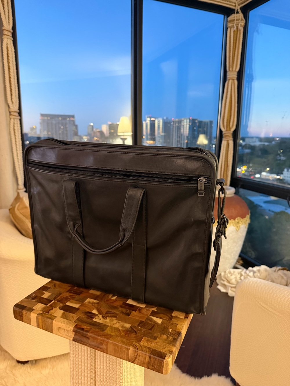 Tumi Black Leather Briefcase with Shoulder Strap - Men Bags